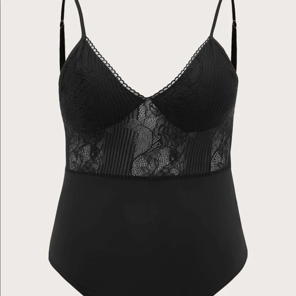 Lace spaghetti strap bodysuit